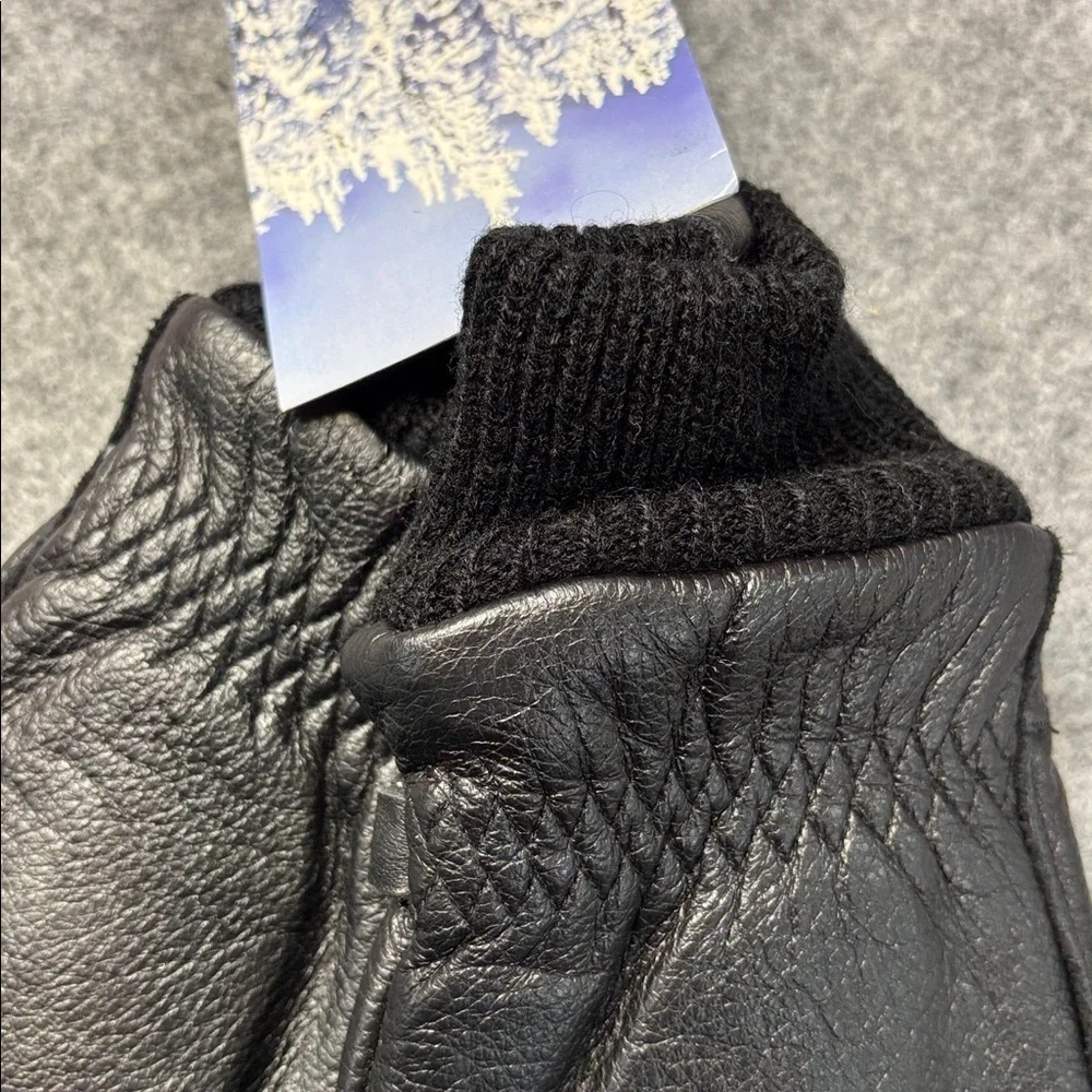 Black Leather cow hide poly lined warm pull on mitten gloves NWT size Medium